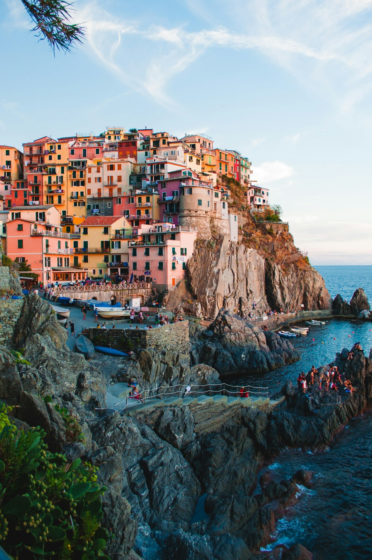 Colorful Manarola houses above the Ligurian Sea in Italy